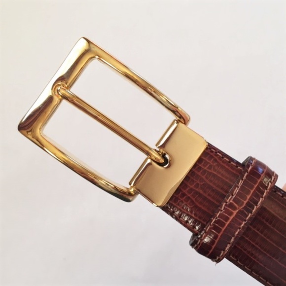 SAKS 5TH AVENUE men's genuine lizard belt, brown - Picture 2 of 8